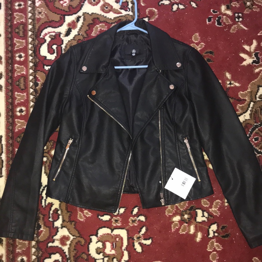 Black Leather Jacket Gold Details!